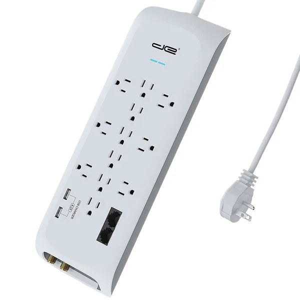 12-Outlet Surge Protector Power Strip with 2 USB Ports (White, 6-Foot Cord)