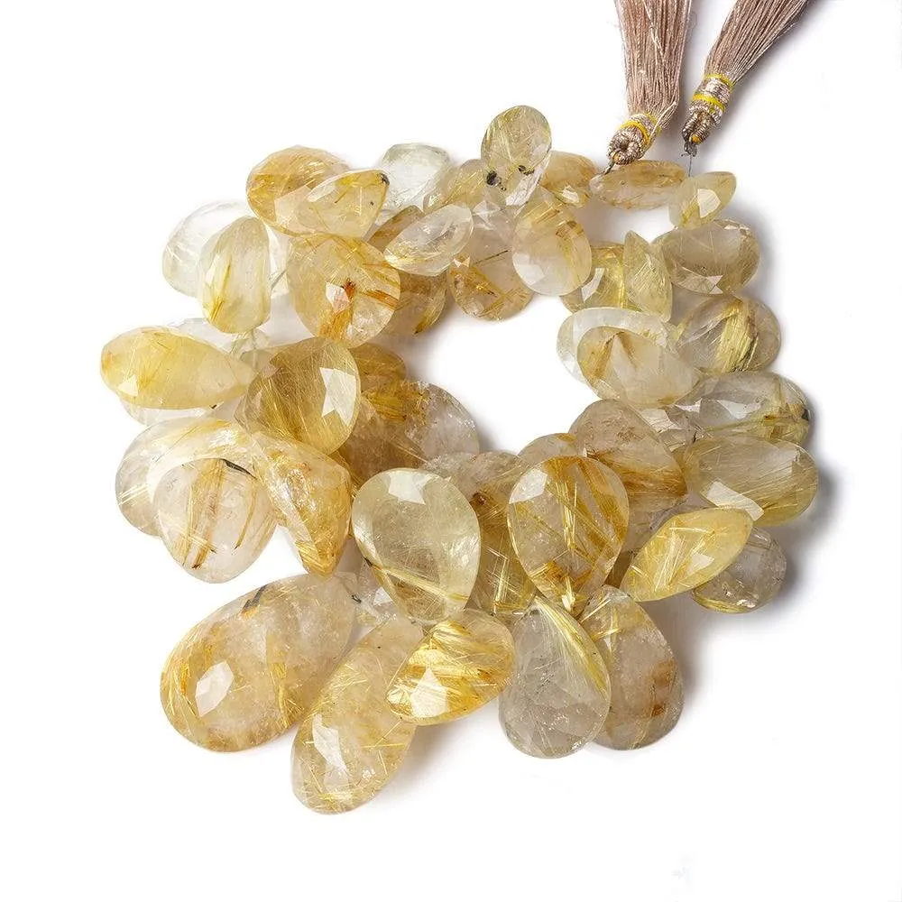 13x9-30x19mm Golden Rutilated Quartz pavilion faceted pears 8.5 inch 45 beads A