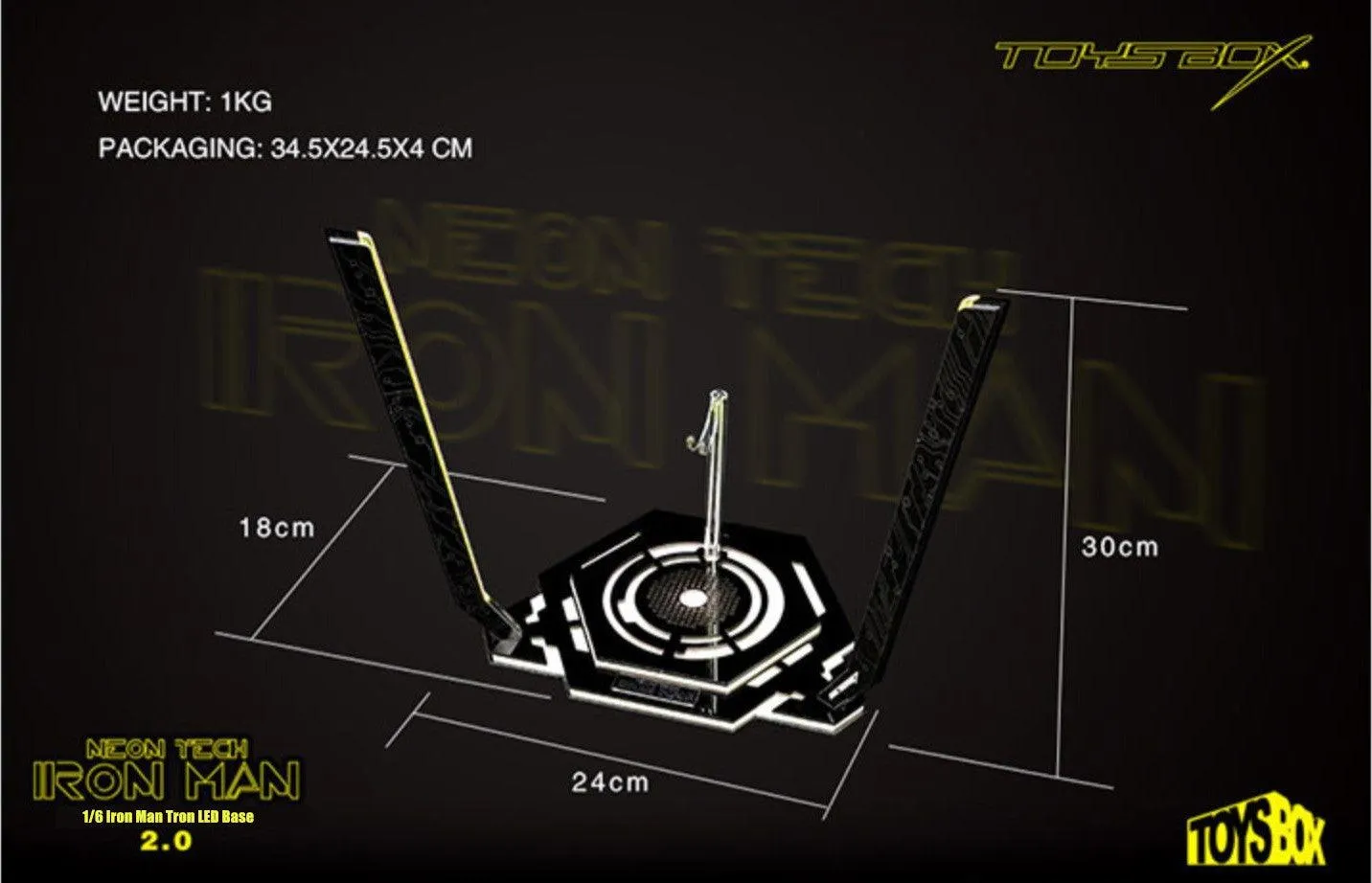 1:6 Neon Tech 2.0 Iron Man LED Yellow Light Display Base Stage