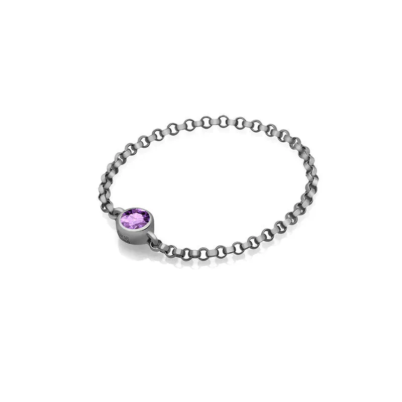 18k Gold June Birthstone Light Amethyst Chain Ring