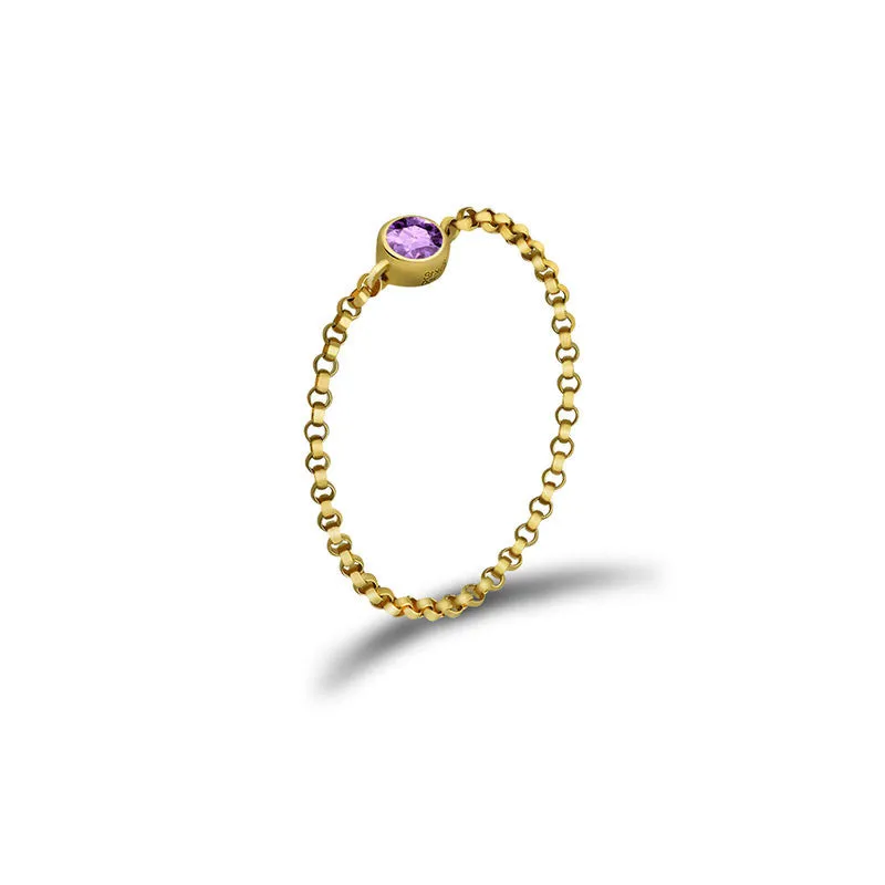 18k Gold June Birthstone Light Amethyst Chain Ring