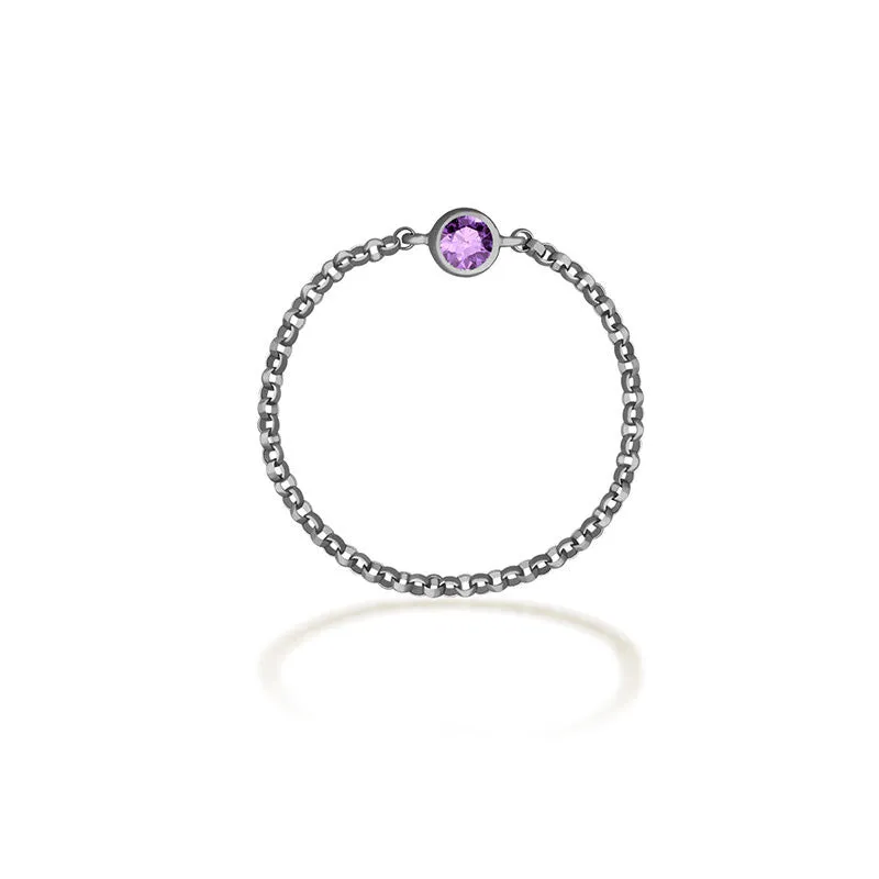 18k Gold June Birthstone Light Amethyst Chain Ring