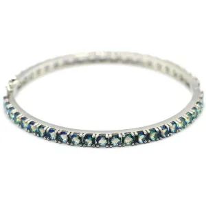 18k White Gold Plated Mystic Topaz Hinged Bangle Bracelet