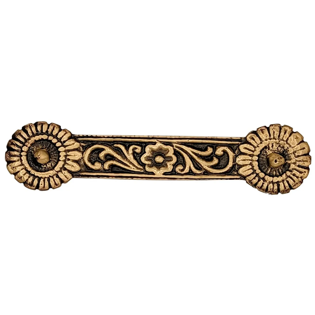 4 1/4 Inch Overall (3 3/8 Inch c-c) Solid Brass Unique Circle Pull Handle (Antique Brass Finish)