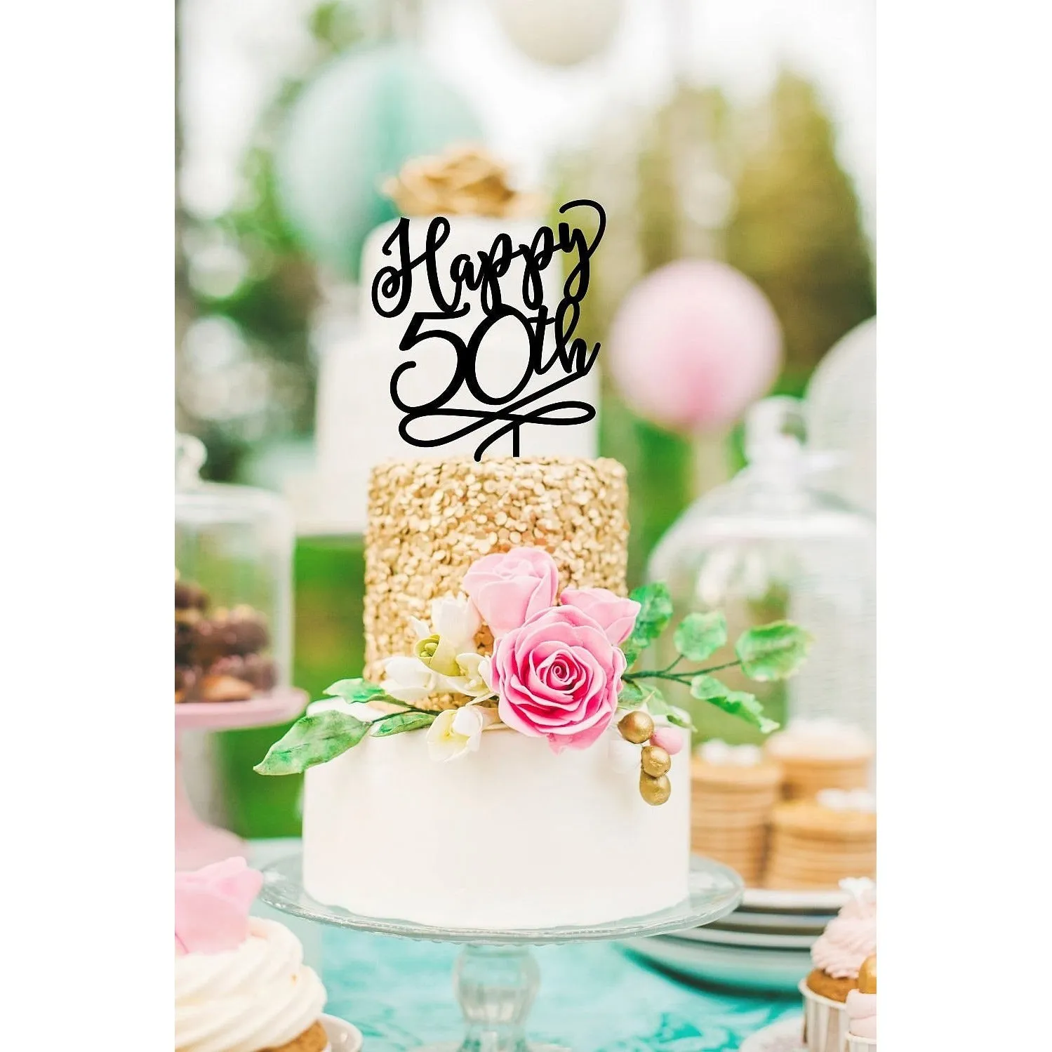 50th Anniversary Cake Topper - 50th Birthday Cake Topper - Happy 50th Cake Topper