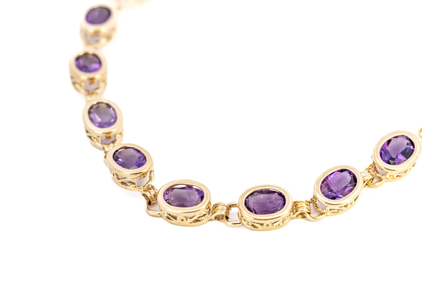 9ct Yellow Gold Amethyst Bracelet