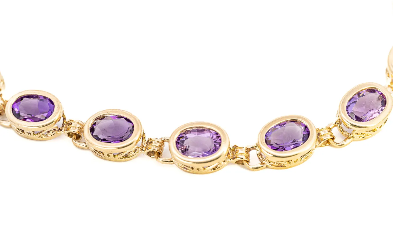 9ct Yellow Gold Amethyst Bracelet