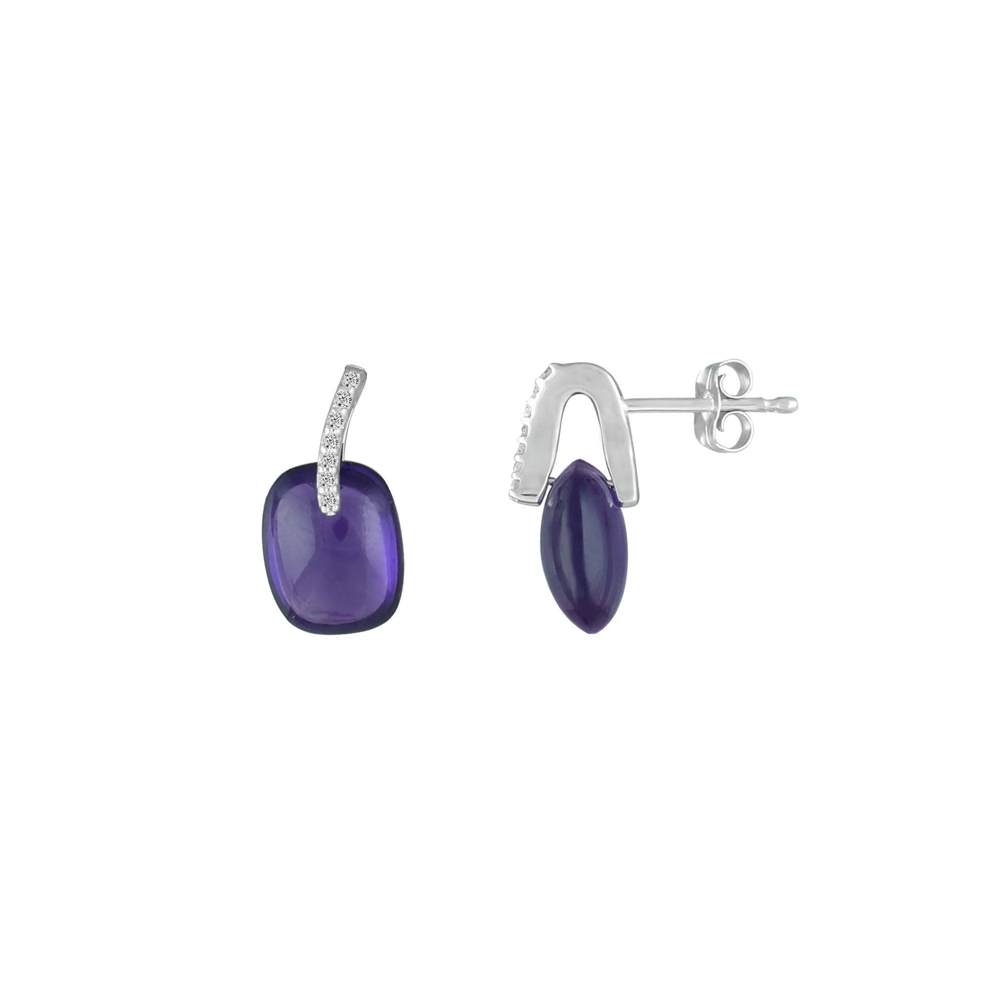 Amethyst and Diamond Fashion Earrings in 10K White Gold