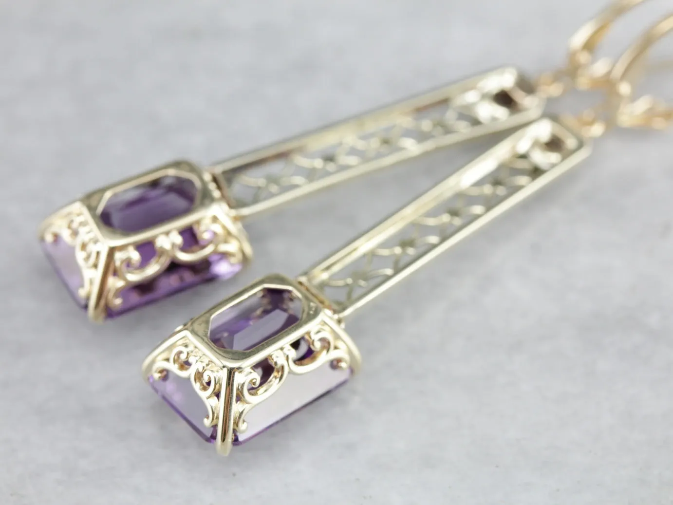 Amethyst and Pearl Filigree Drop Earrings