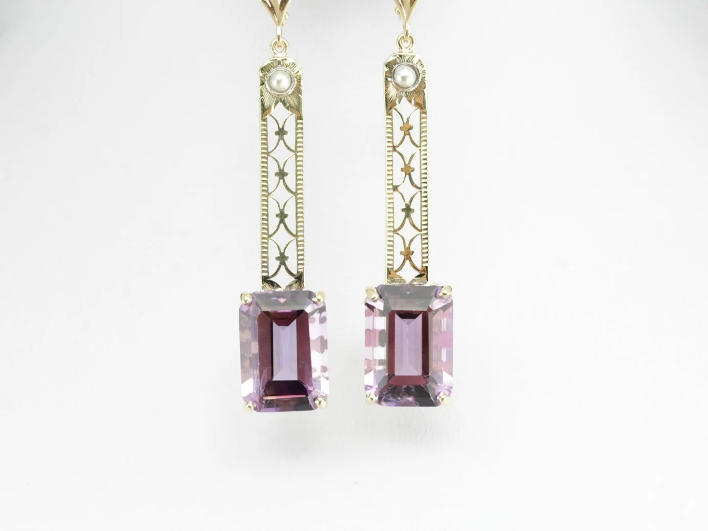 Amethyst and Pearl Filigree Drop Earrings