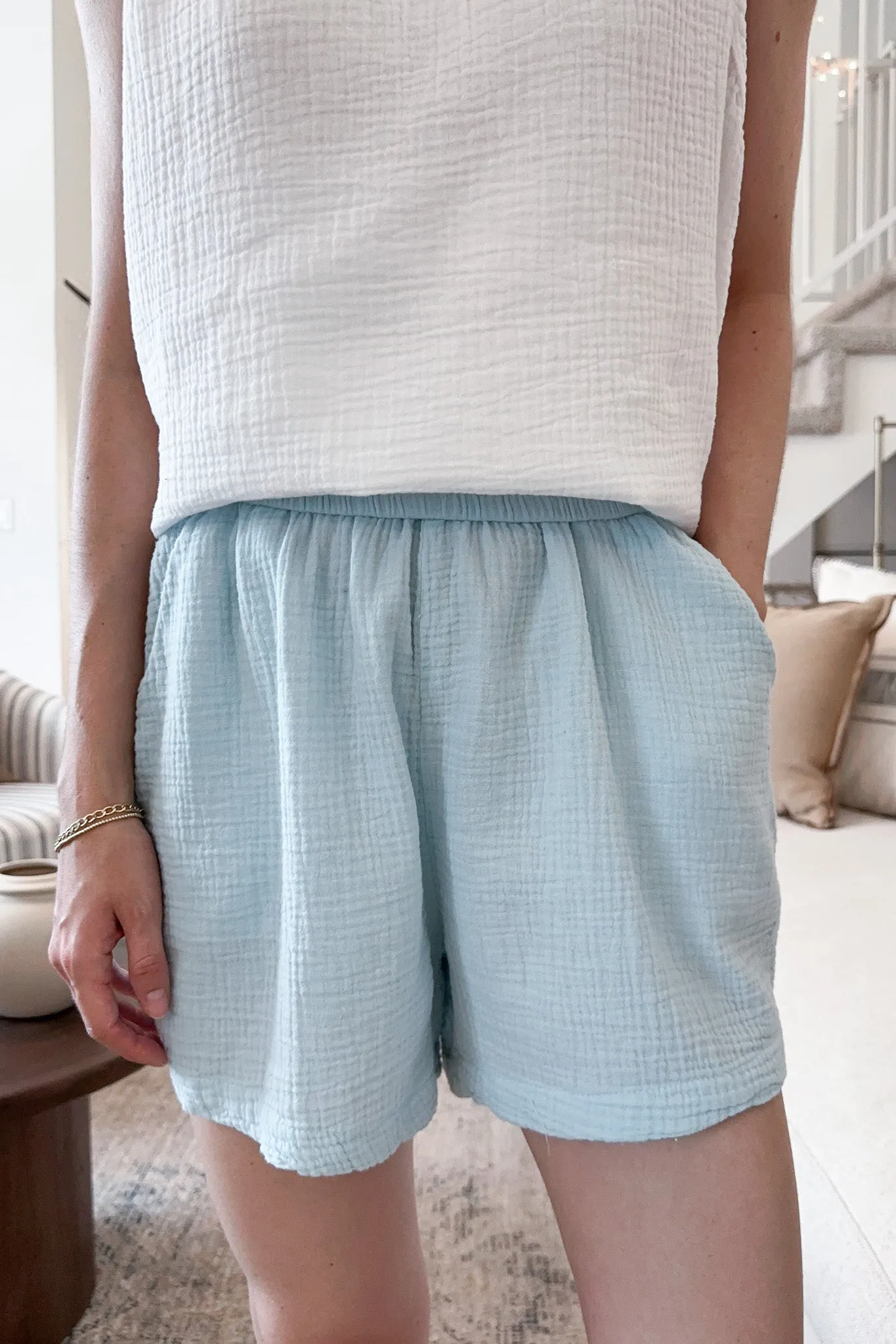 August Cotton Shorts in Surf Blue