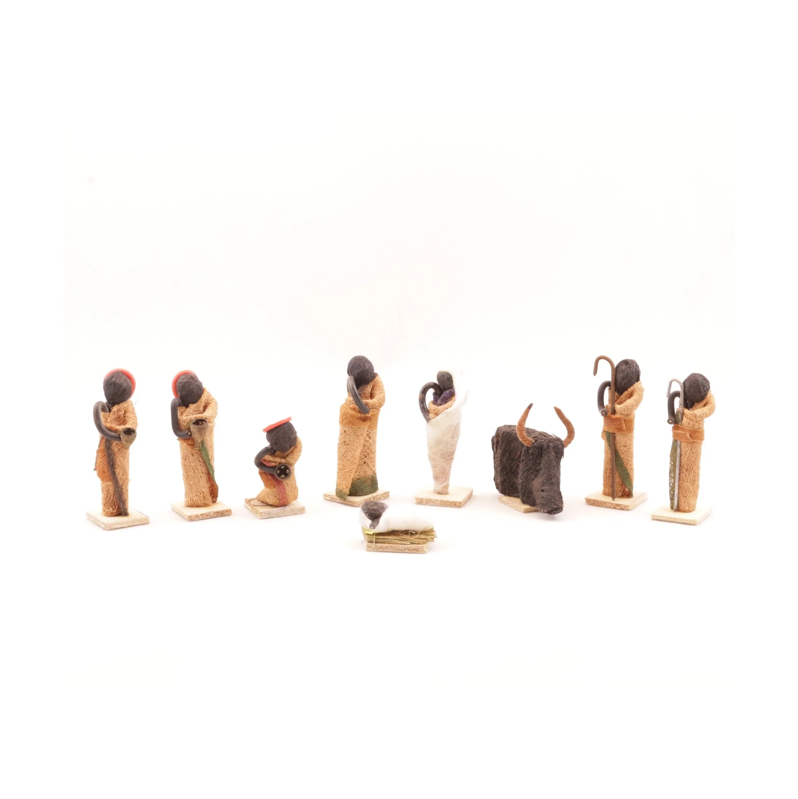 Bark Cloth Figurine Nativity Set with Empty Hut