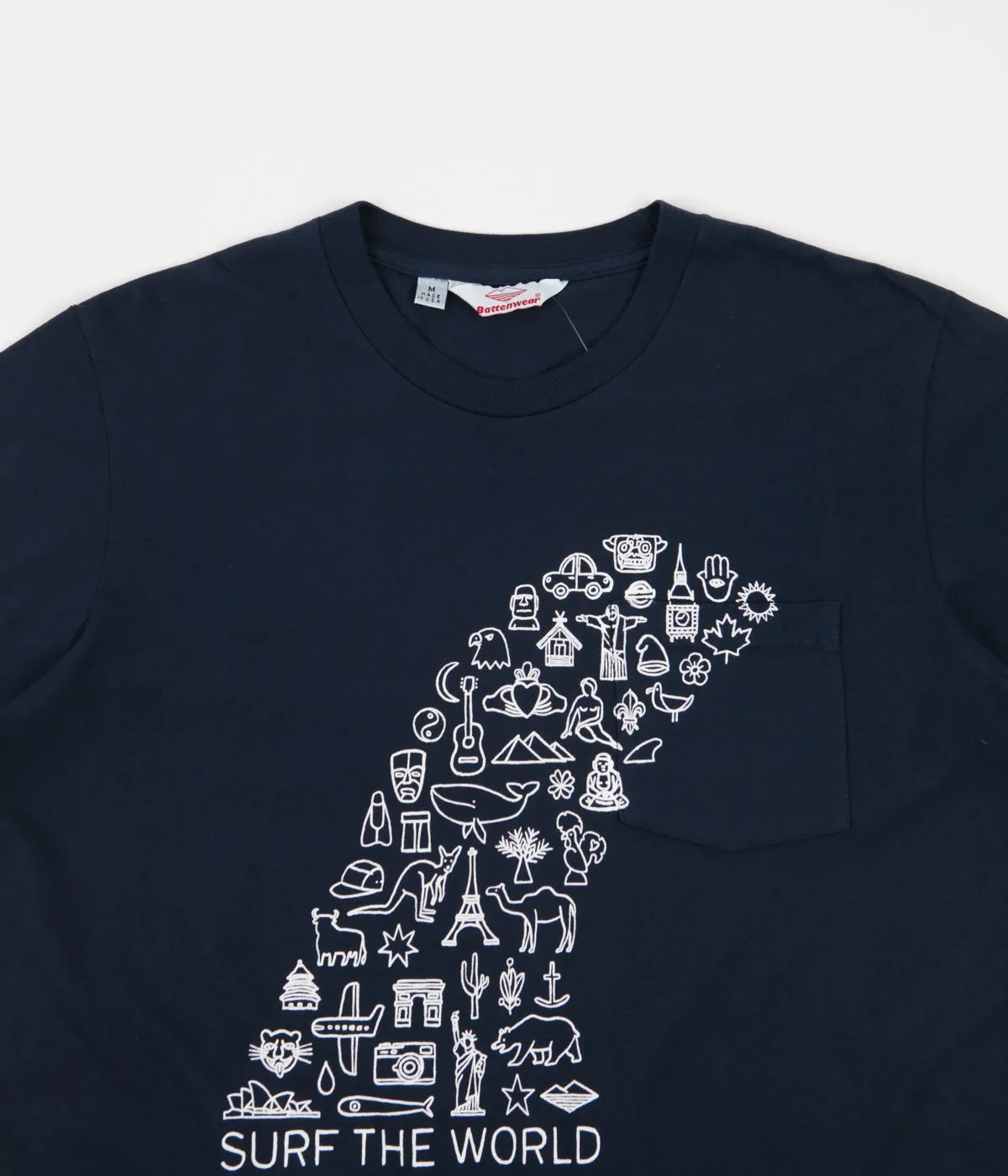 Battenwear Surf The World Pocket T-Shirt - Navy