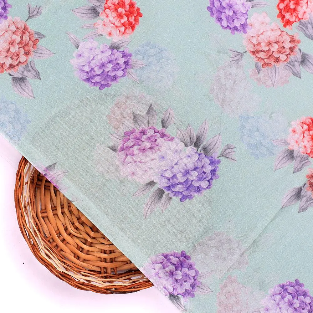 Beautiful Three Colour Geranium Flower Digital Printed Fabric - Cotton