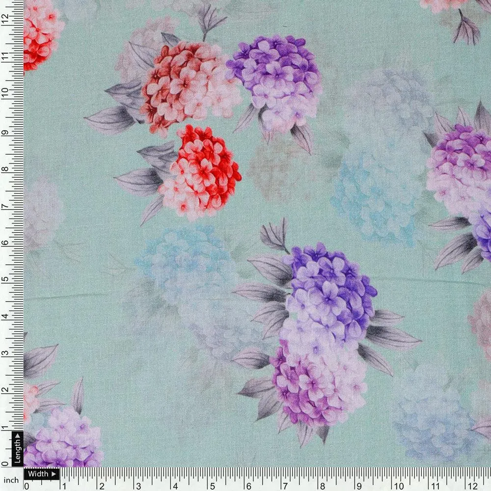 Beautiful Three Colour Geranium Flower Digital Printed Fabric - Cotton