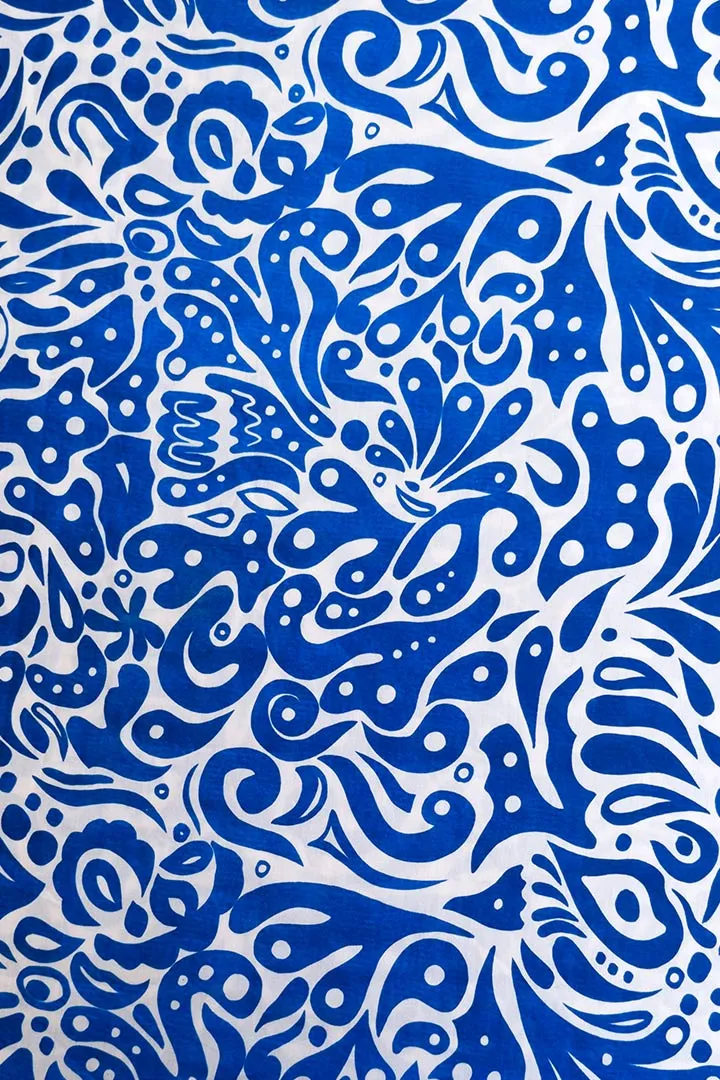 Blue Abstract Printed Muslin Fabric