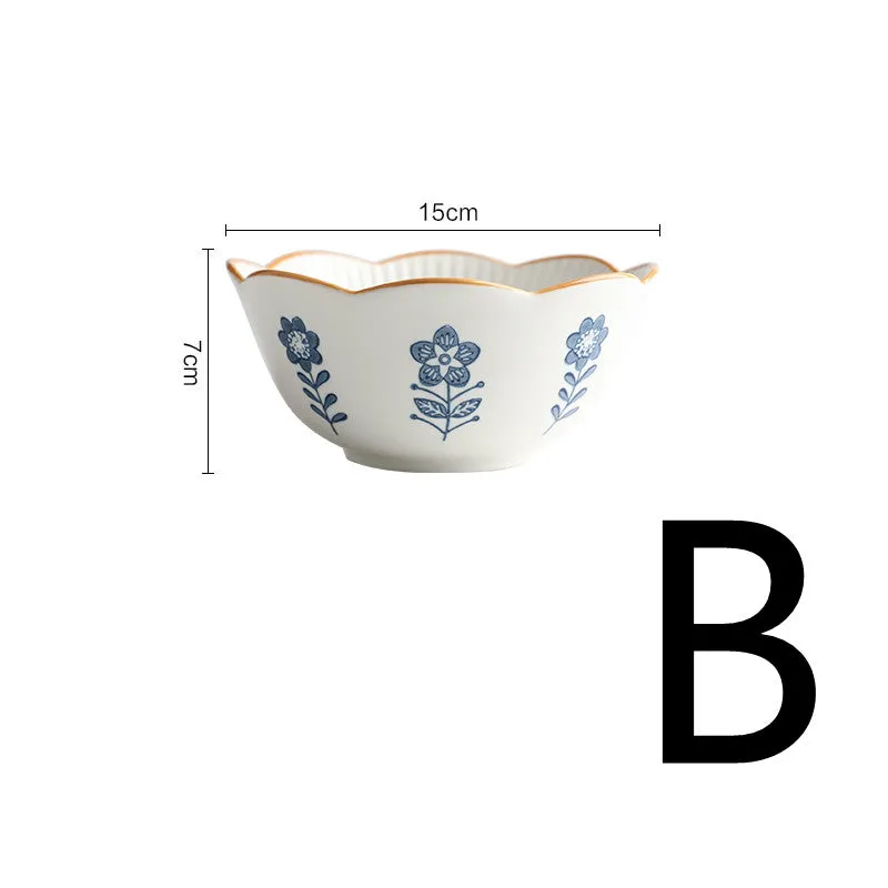 Blue And White Ceramic Tableware Lace Bowl And Plate Combination