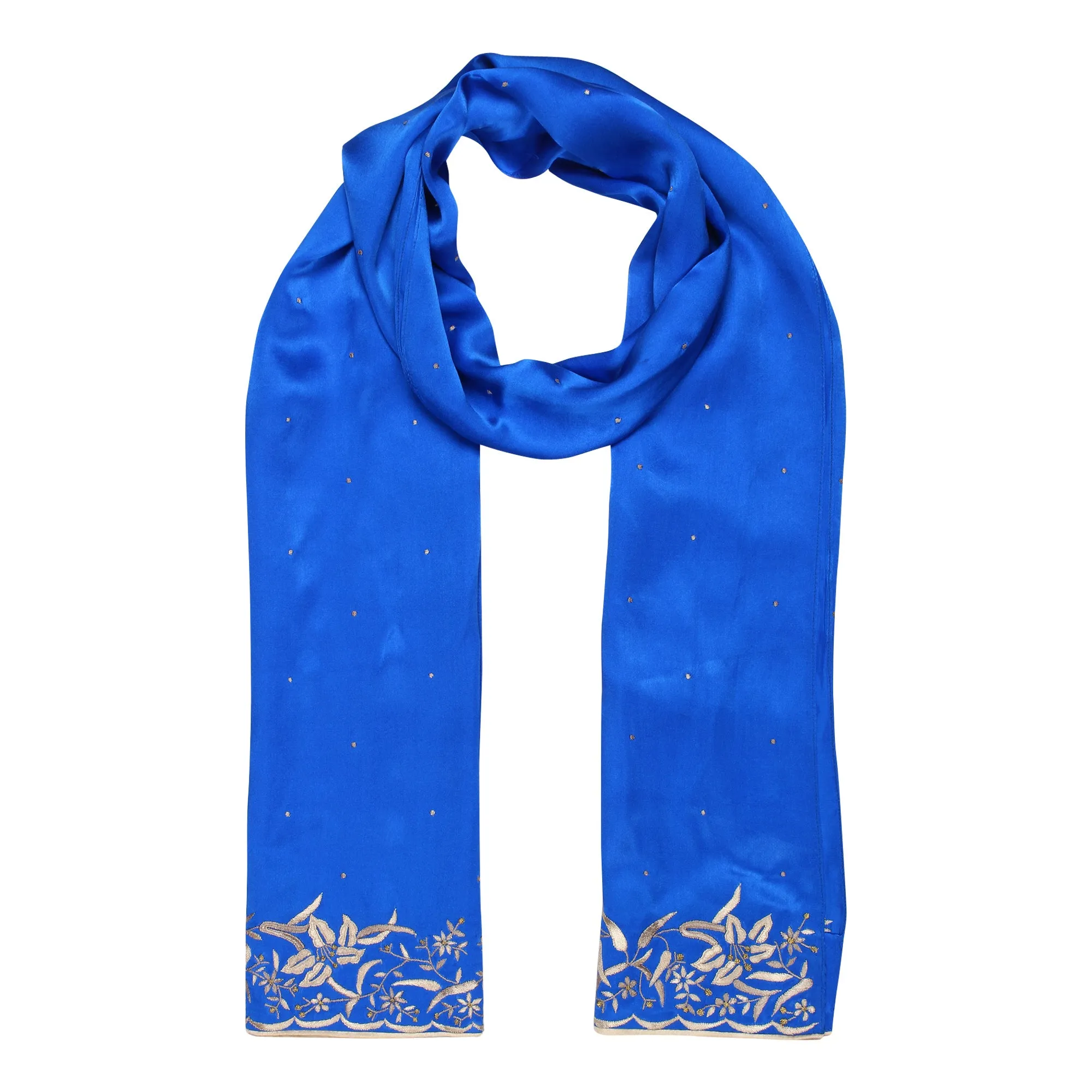 Blue Lily Flowers Parsi Embroidery Border Stole