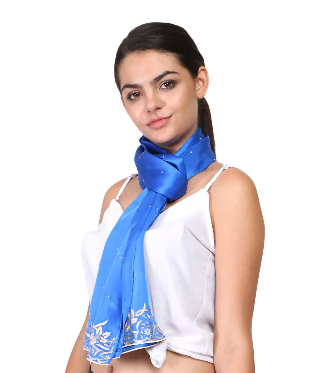 Blue Lily Flowers Parsi Embroidery Border Stole