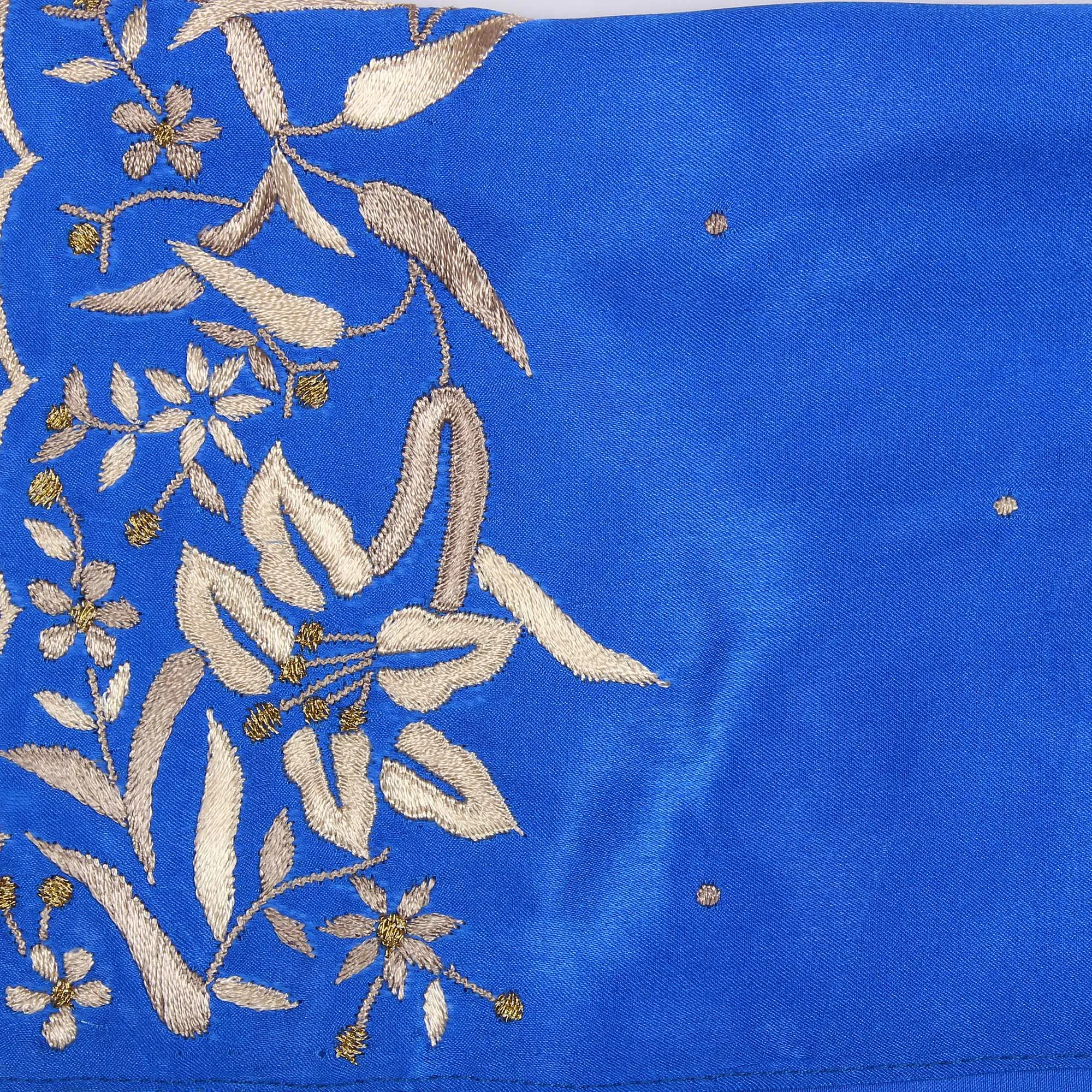 Blue Lily Flowers Parsi Embroidery Border Stole