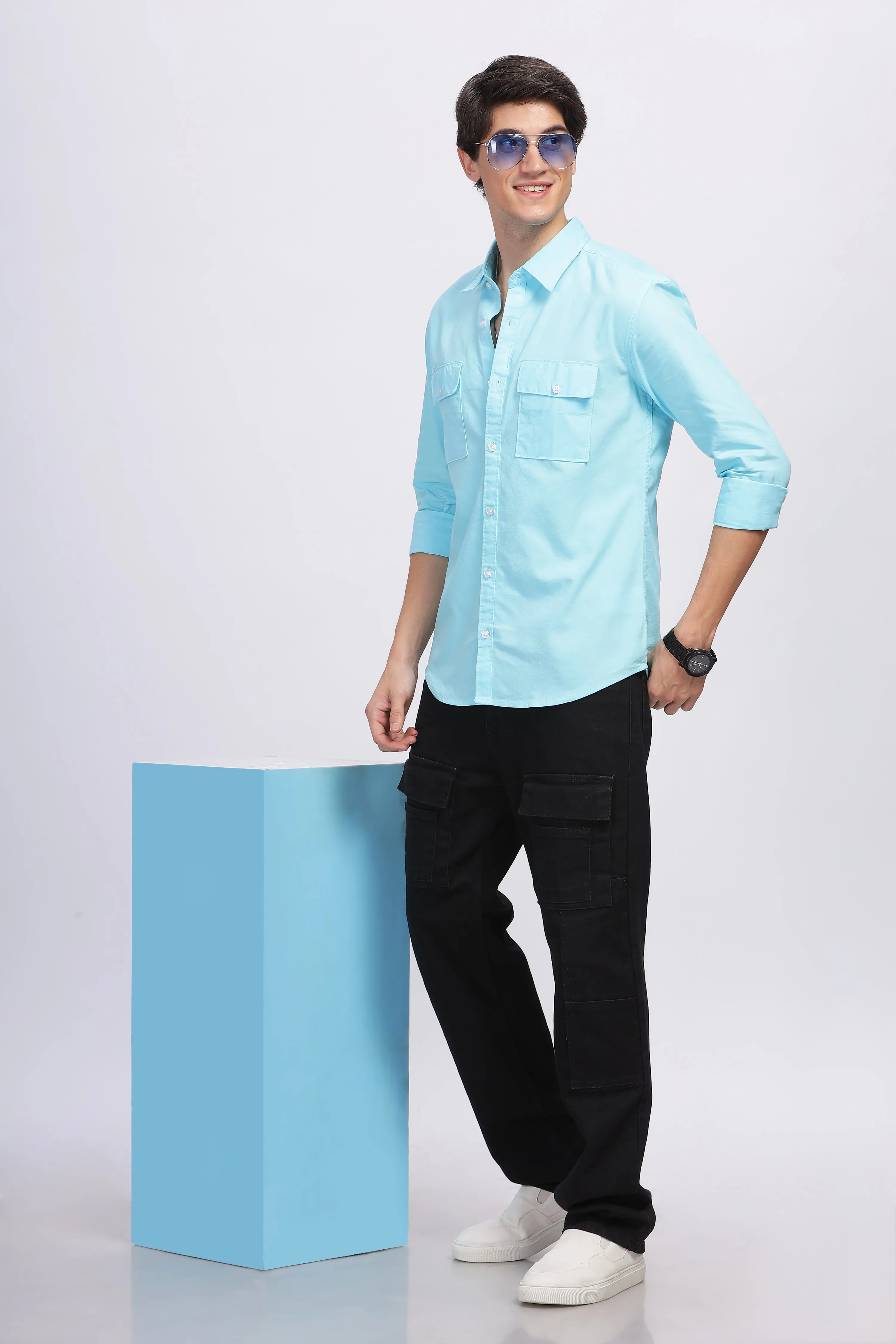 BLUE OXFORD DOUBLE POCKET SHIRT