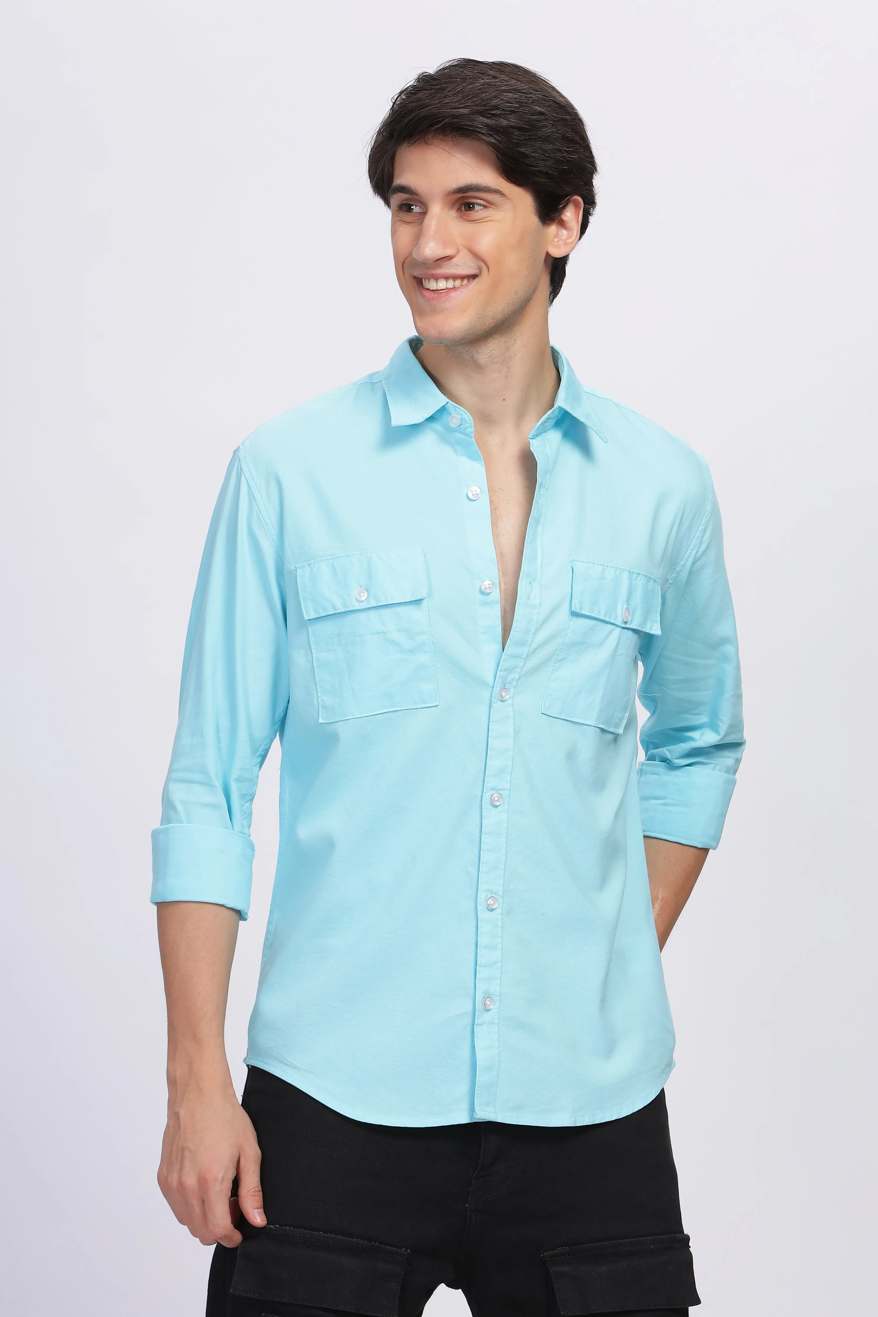 BLUE OXFORD DOUBLE POCKET SHIRT