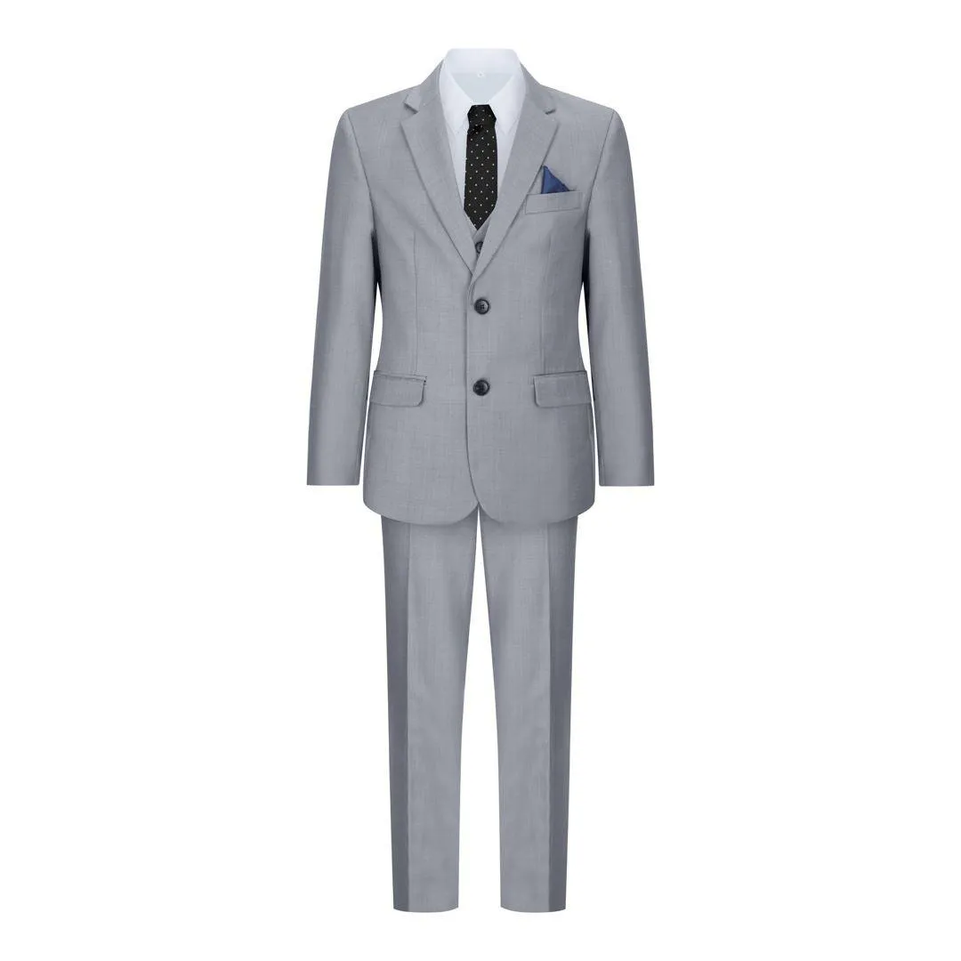 Boys 3 Piece Light Grey Suit Classic Wedding Party Vintage Christening