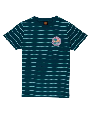 Boys Paradise Break T-Shirt in Tidal Teal Wave Stripe