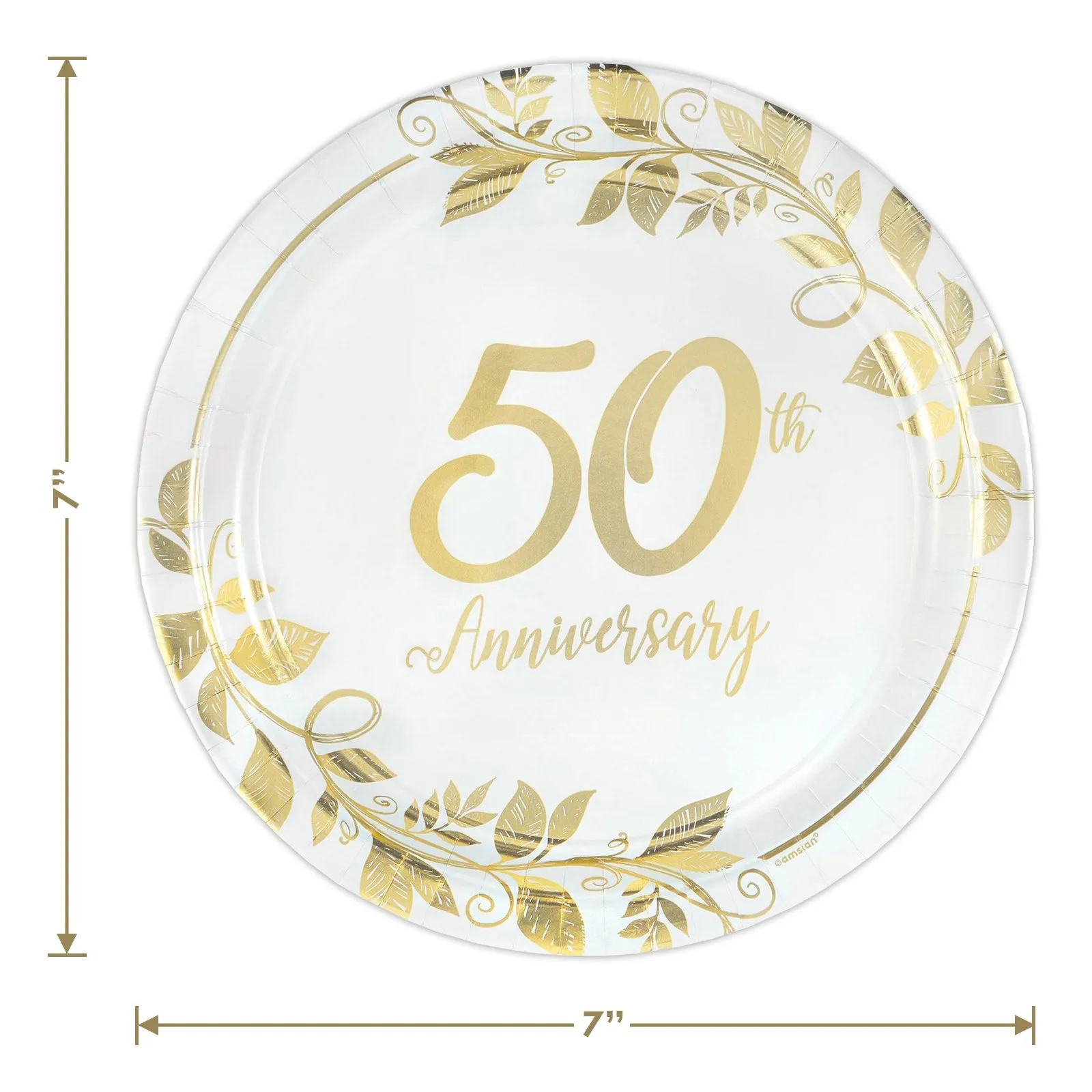 Cheers to 50 Years Gold Vine Happy 50th Anniversary Paper Dessert Plates and Beverage Napkins (Serves 16)