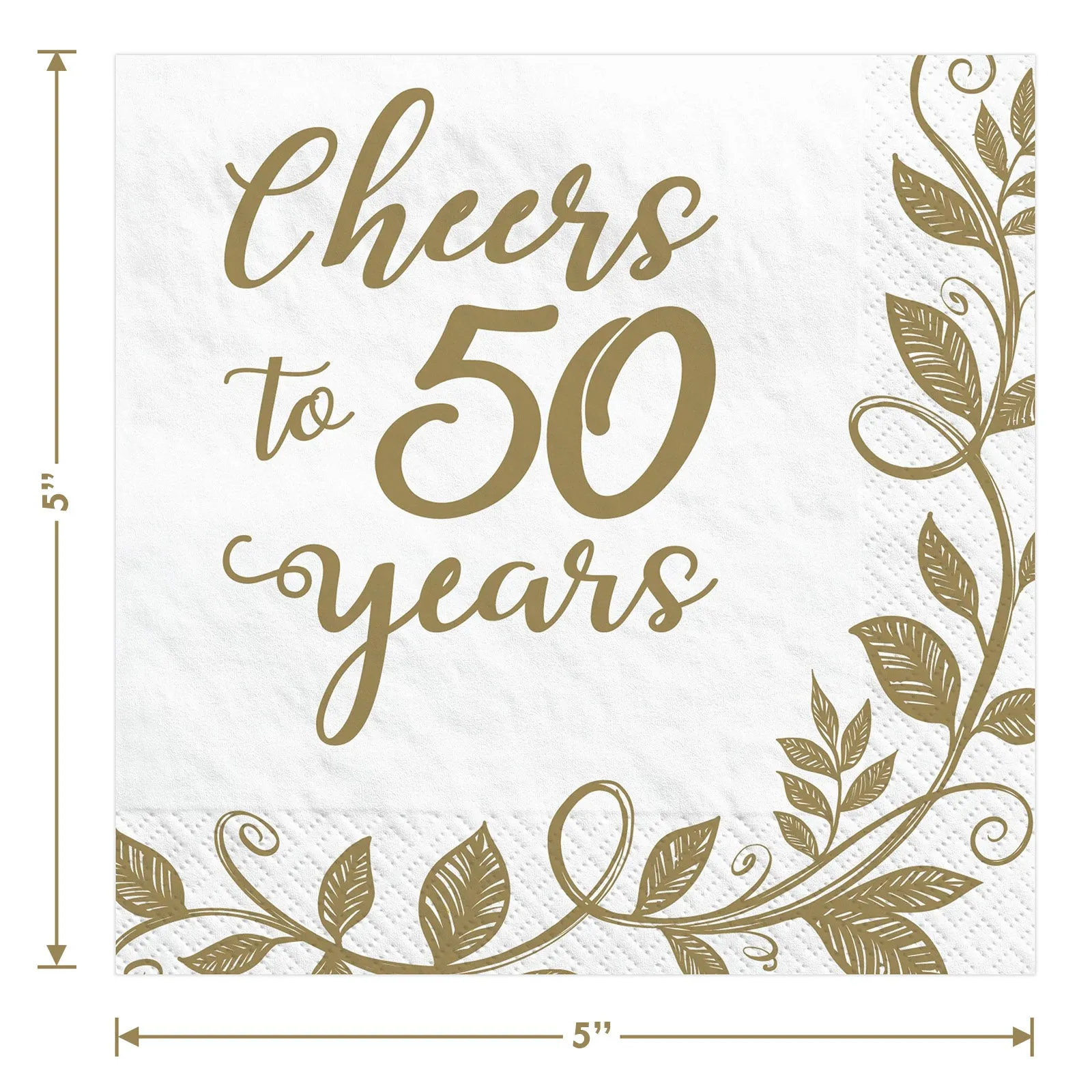 Cheers to 50 Years Gold Vine Happy 50th Anniversary Paper Dessert Plates and Beverage Napkins (Serves 16)