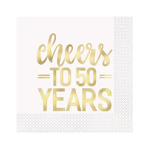 Cheers to 50 Years Wedding Large Lunch Napkins, 16 Count