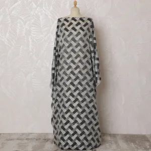 Chic Grey and Black Geometric Pattern Pure French Silk (Fransawi Dirac) Chiffon Fabric – 140 cm Wide X 3.5 Mtrs-D19814