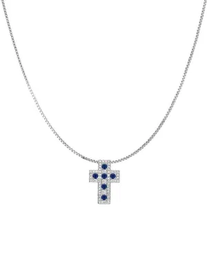 CROSS AND CHAIN - SAPPHIRE AND DIAMONDS - WHITE GOLD