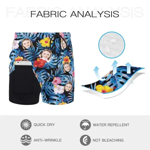 Custom Face Colorful Flowers Men's Quick Dry 2 in 1 Surfing & Beach Shorts Male Gym Fitness Shorts