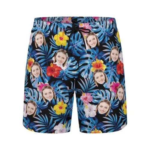 Custom Face Colorful Flowers Men's Quick Dry 2 in 1 Surfing & Beach Shorts Male Gym Fitness Shorts