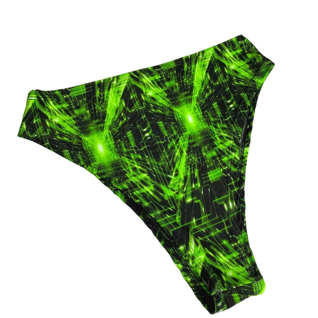 CYBER GRID | High Waisted High Cut Bottoms, Festival Bottoms, Rave Bottoms, Black Rave Outfit