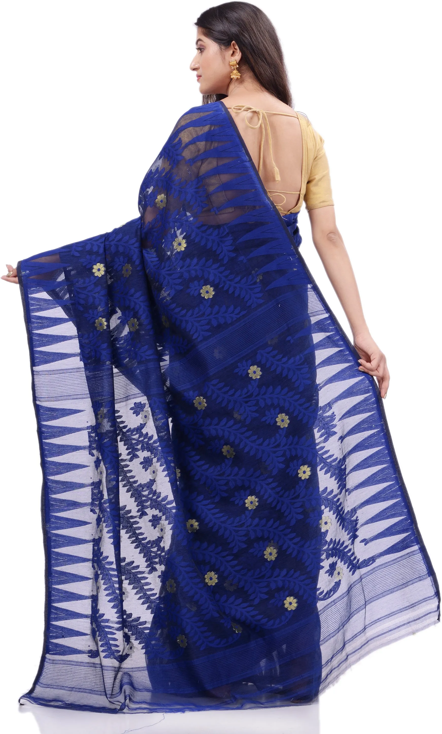 Desh Bidesh Woven Handloom Cotton Silk Saree (Dark Blue)