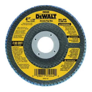 DeWALT DW8309 Flap Disc, 4-1/2 in Dia, 7/8 in Arbor, Coated, 80 Grit, Medium, Zirconia Abrasive