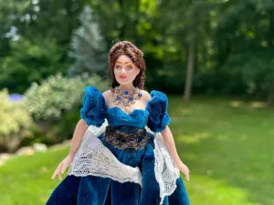 Dollhouse Miniature ~ Artisan Handmade Gone with the Wind Scarlett O'Hara Porcelain Lady Doll in Blue Dress & Necklace