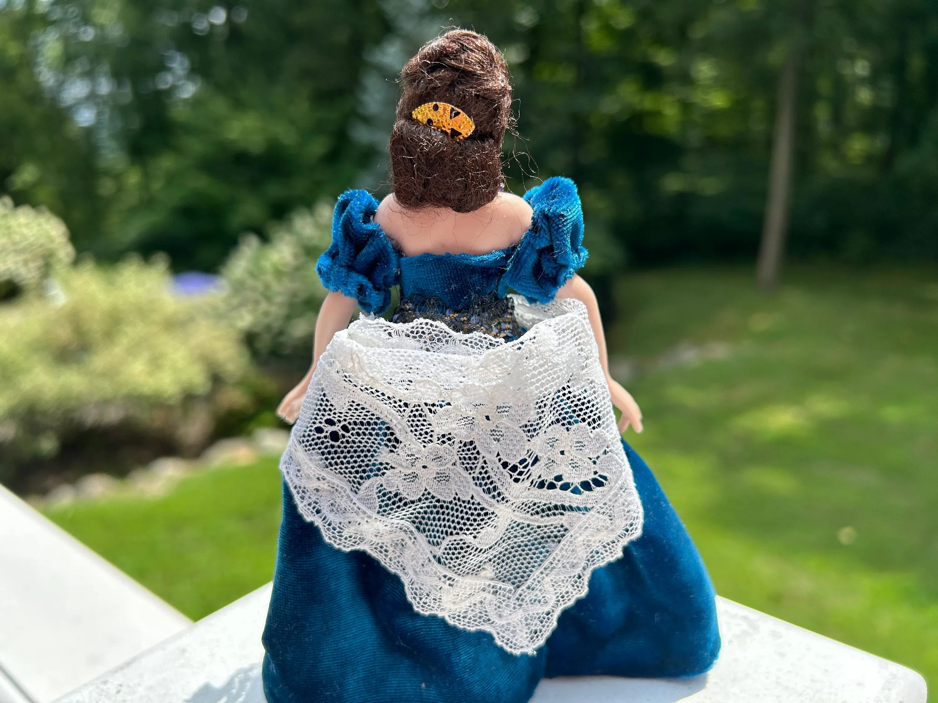 Dollhouse Miniature ~ Artisan Handmade Gone with the Wind Scarlett O'Hara Porcelain Lady Doll in Blue Dress & Necklace