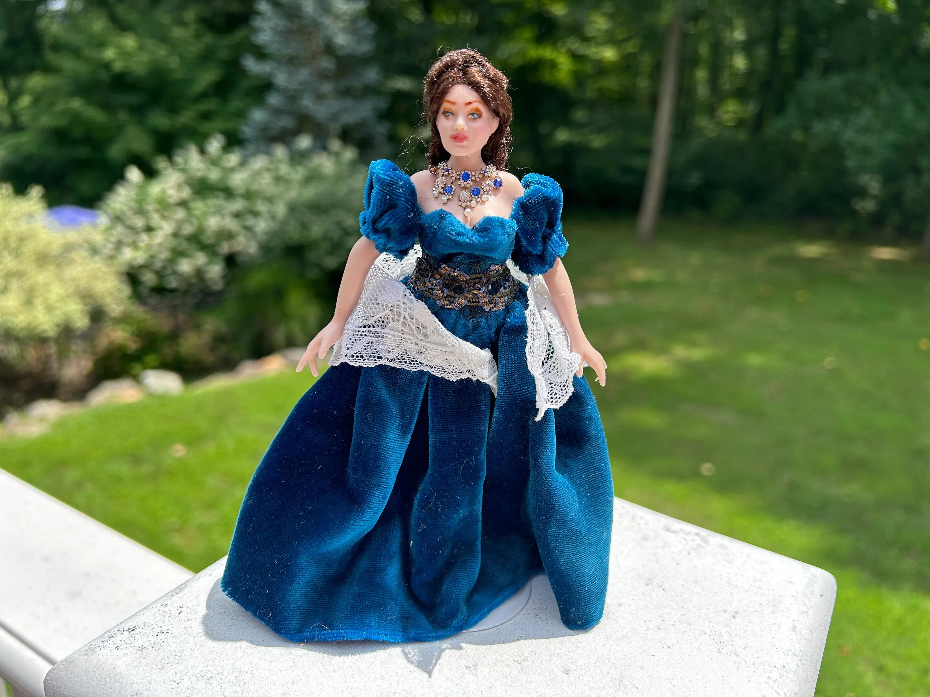 Dollhouse Miniature ~ Artisan Handmade Gone with the Wind Scarlett O'Hara Porcelain Lady Doll in Blue Dress & Necklace