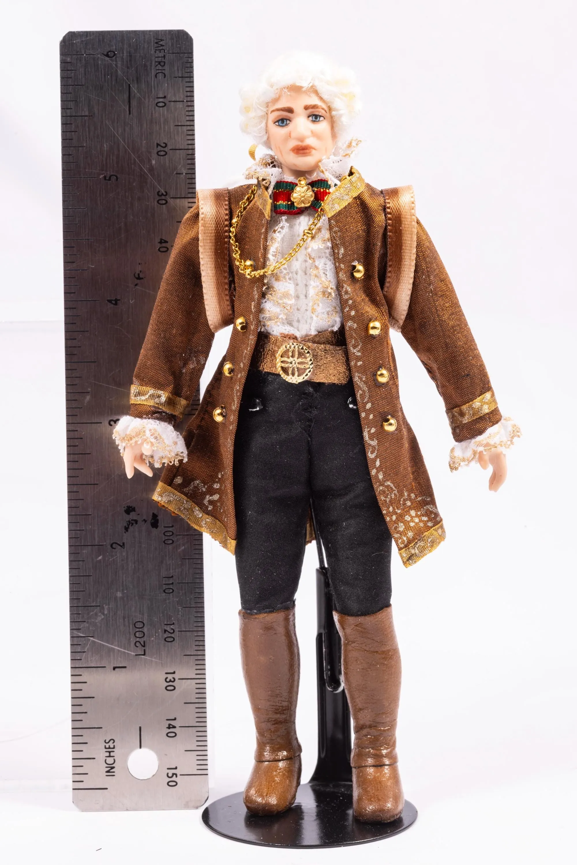 Dollhouse Miniature ~ Gentleman Porcelain Doll Royal Prince King Uniform Clothing Attire with Brown Jacket Artisan Made OOAK