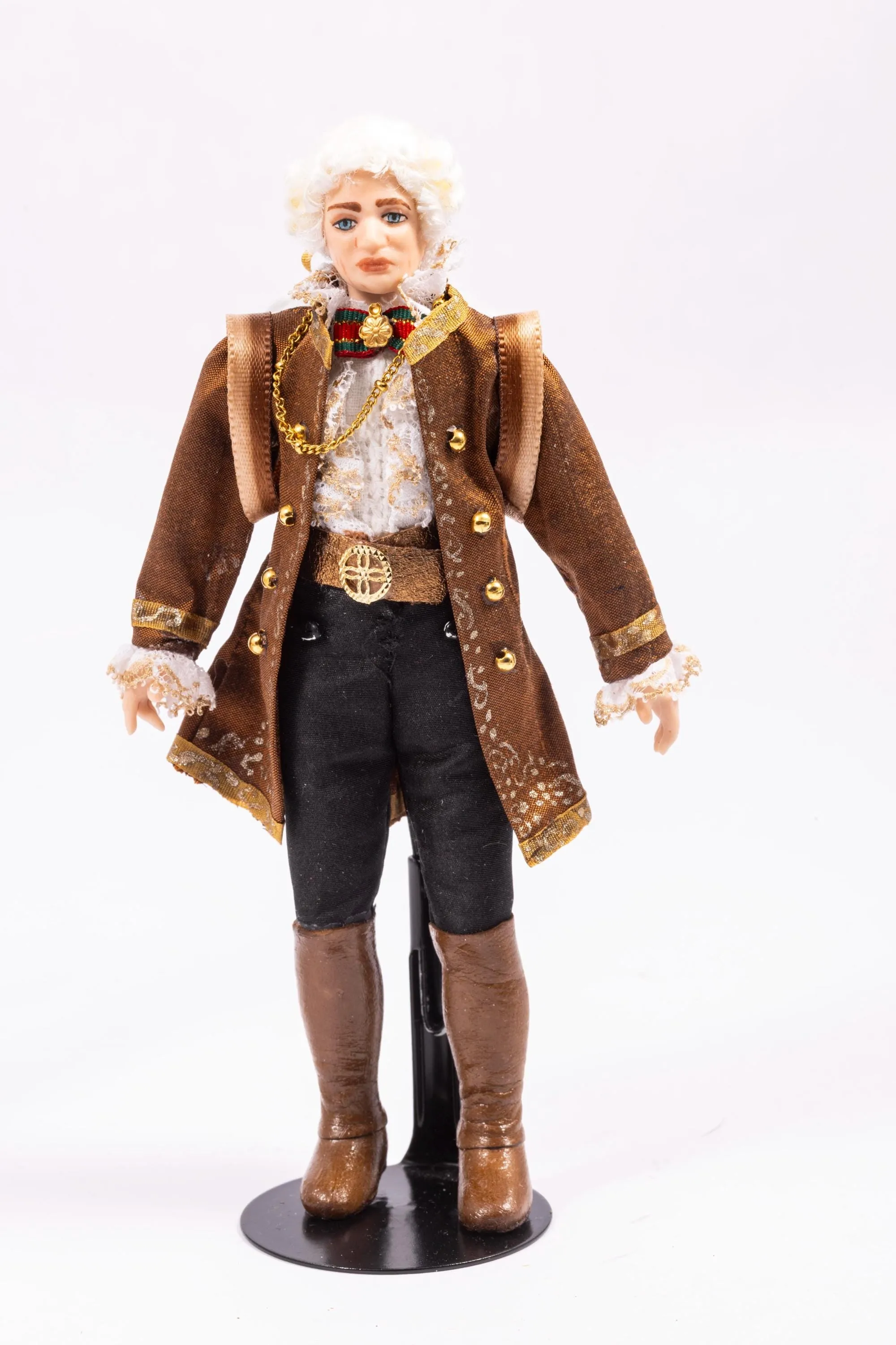 Dollhouse Miniature ~ Gentleman Porcelain Doll Royal Prince King Uniform Clothing Attire with Brown Jacket Artisan Made OOAK