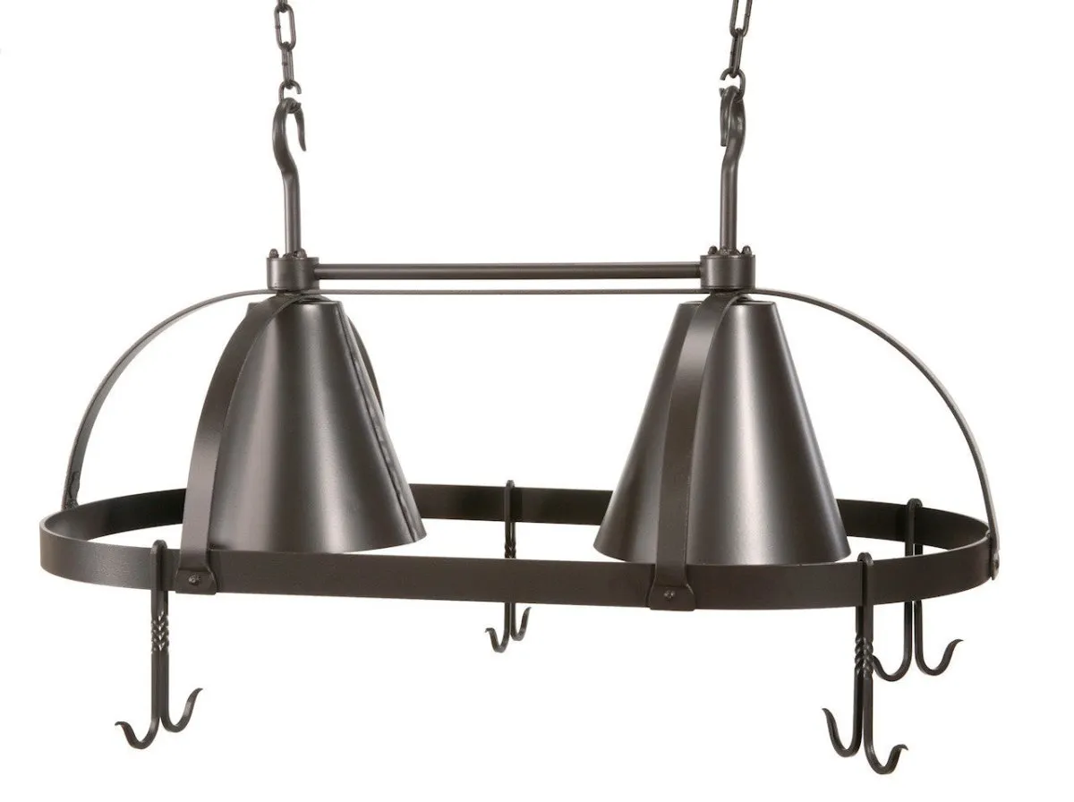 Dutch Oval Iron Lighted Pot Rack w/Black Shades