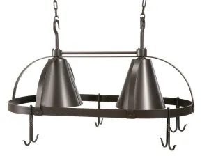 Dutch Oval Iron Lighted Pot Rack w/Black Shades