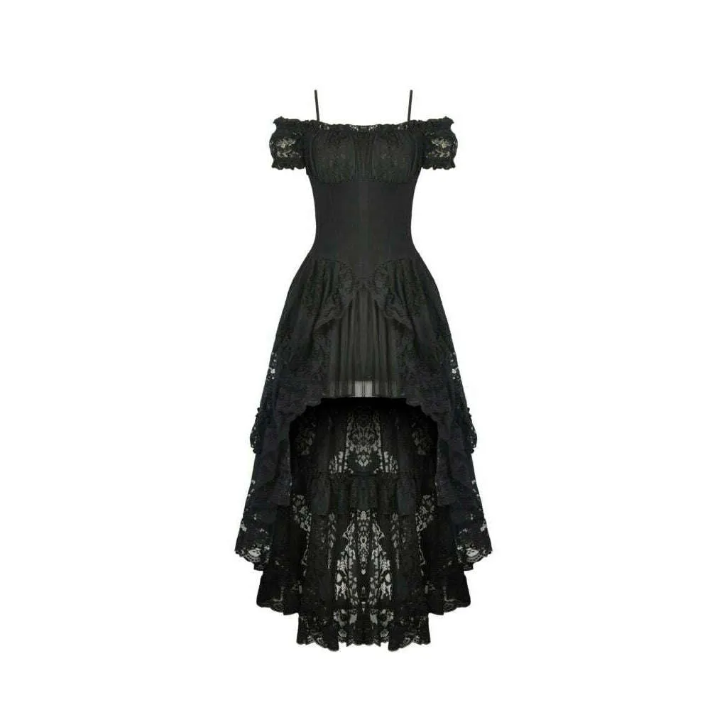 Elegant Black Lace Off Shoulder Dovetail Dress