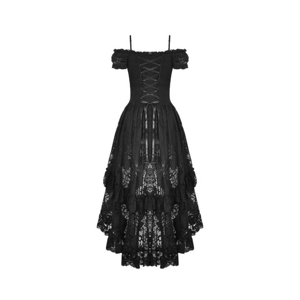 Elegant Black Lace Off Shoulder Dovetail Dress