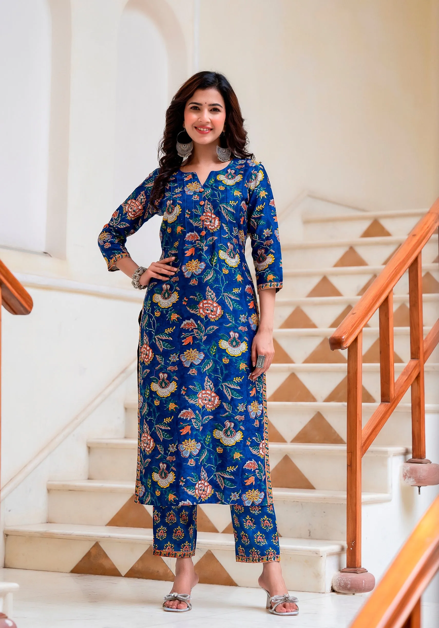 Falak Chintz block Print Pintuck Chanderi Suit Set