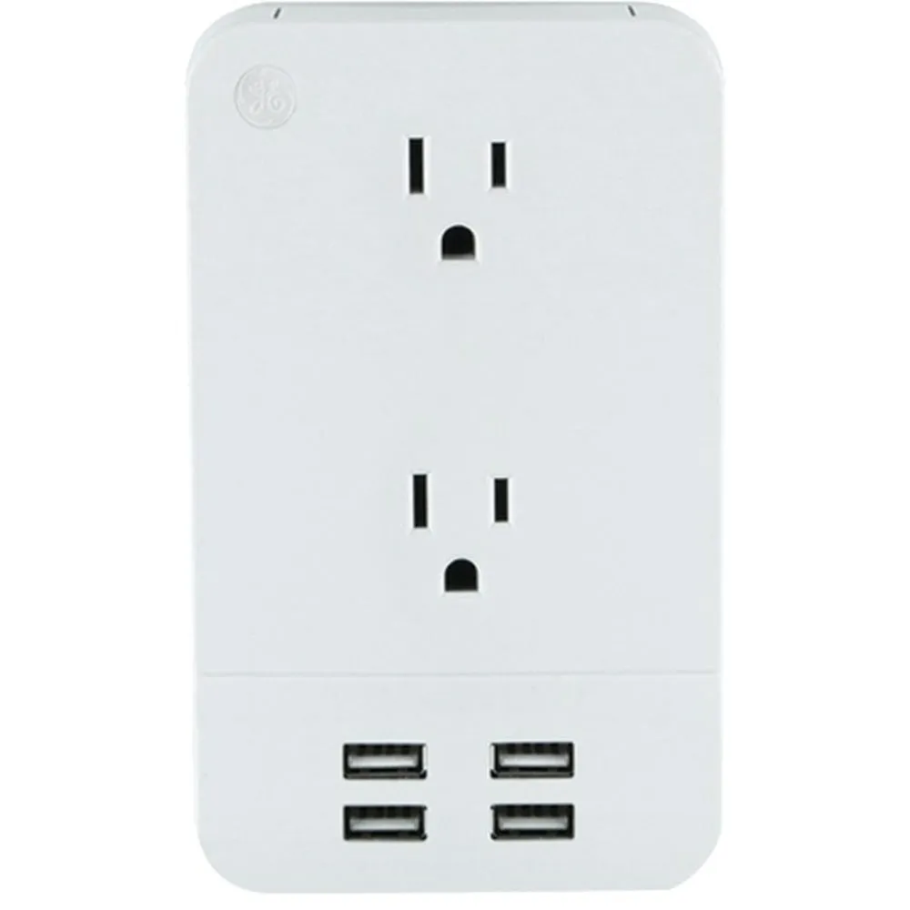 GE 31708 2-Outlet Surge-Protector Wall Tap with 4 USB Ports