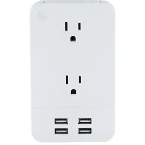 GE 31708 2-Outlet Surge-Protector Wall Tap with 4 USB Ports